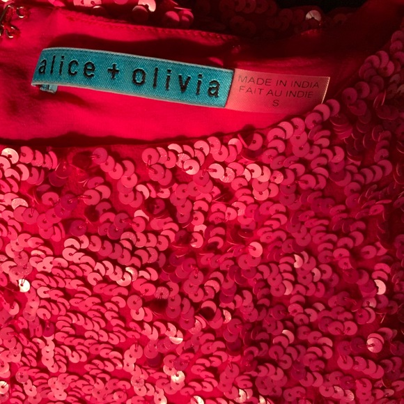 ALICE + OLIVIA Sequined Hot Pink Cap Sleeve Top S - Picture 2 of 3